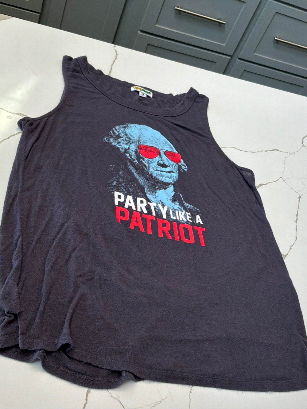 Tipsyelves Large Party Like a Patriot Navy Graphic Tank with Red & Blue Print